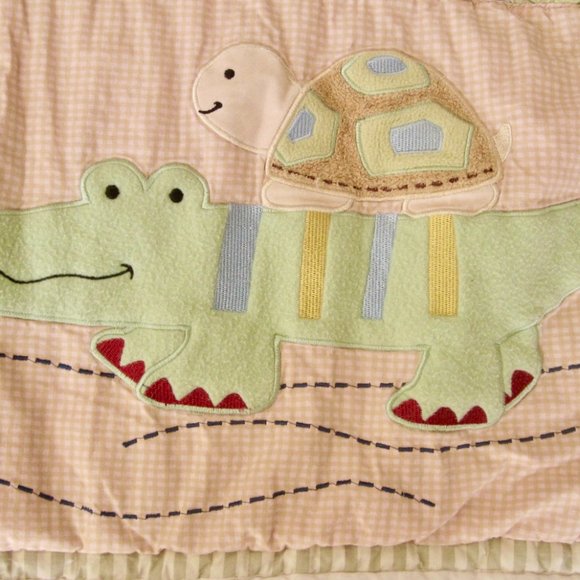 VTG Baby Quilt Crib Blanket Zoo Giraffe Lion Turtle Gator Giraffe Safari Jungle - Picture 2 of 9